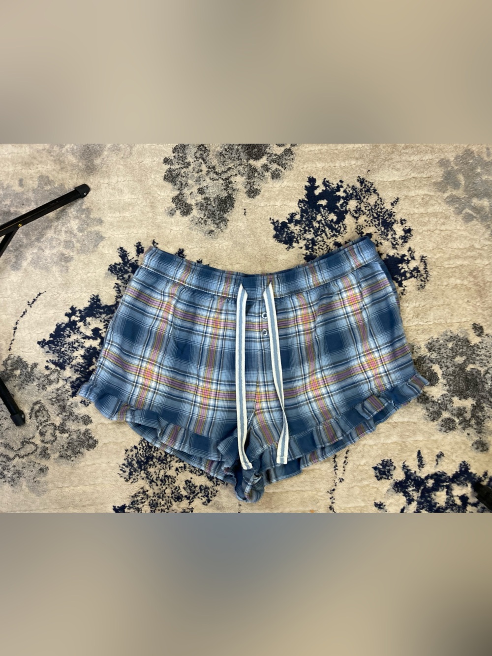 Secret Treasures Blue Plaid Ruffle Lounge Shorts